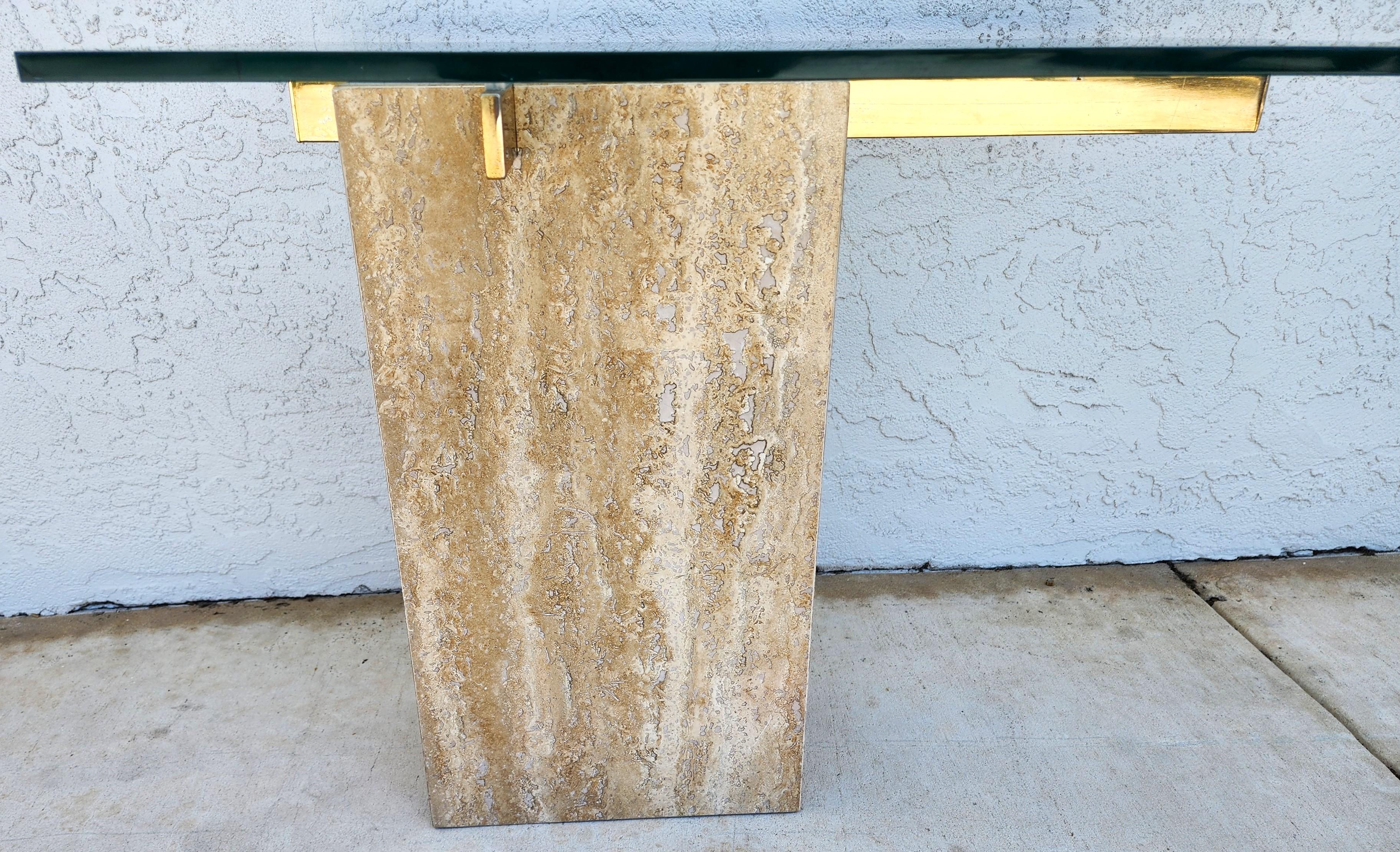 For FULL item description click on CONTINUE READING at the bottom of this page.

Offering One Of Our Recent Palm Beach Estate Fine Furniture Acquisitions Of A
1970s Travertine Side Table Marble Glass by ARTEDI

Approximate Measurements in Inches
22