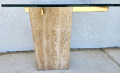 Travertine Side Table Marble Glass by Artedi