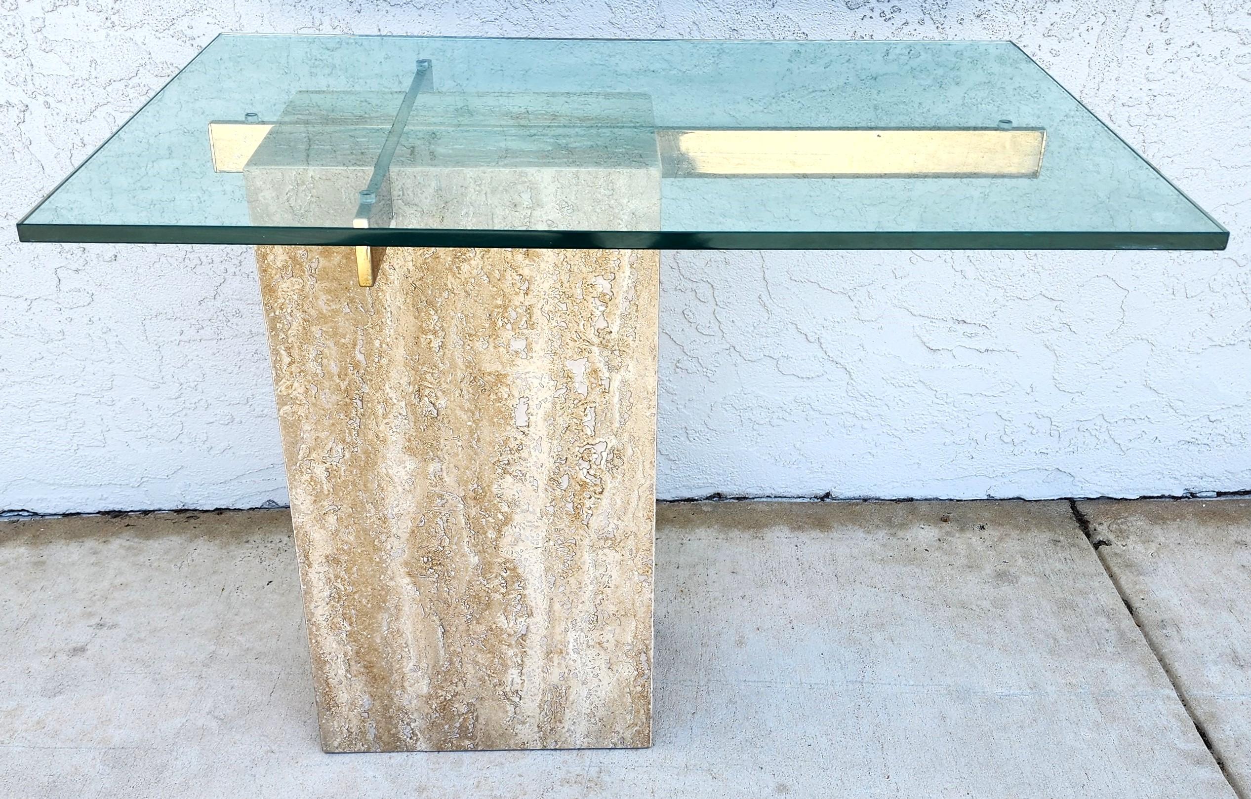 Travertine Side Table Marble Glass by Artedi In Good Condition For Sale In Lake Worth, FL