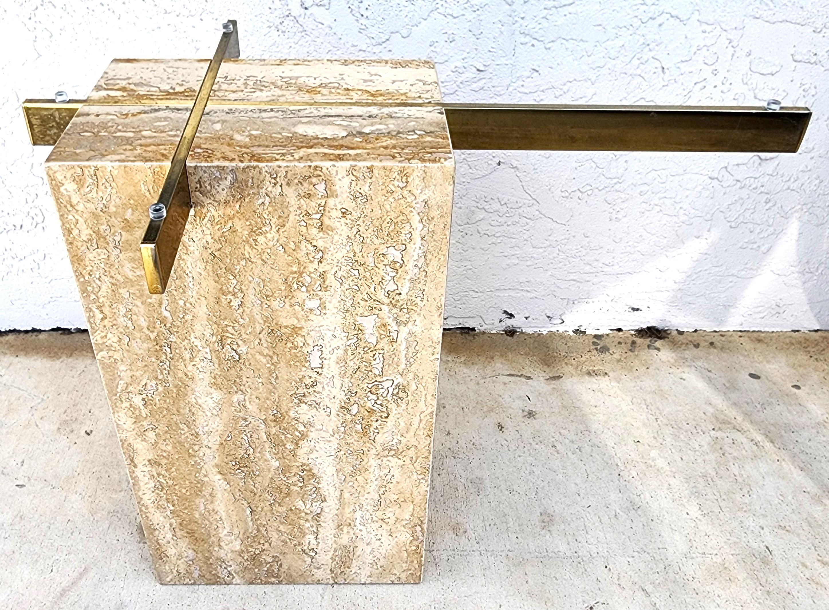 Metal Travertine Side Table Marble Glass by Artedi For Sale