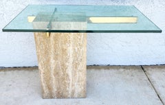 Used Travertine Side Table Marble Glass by Artedi