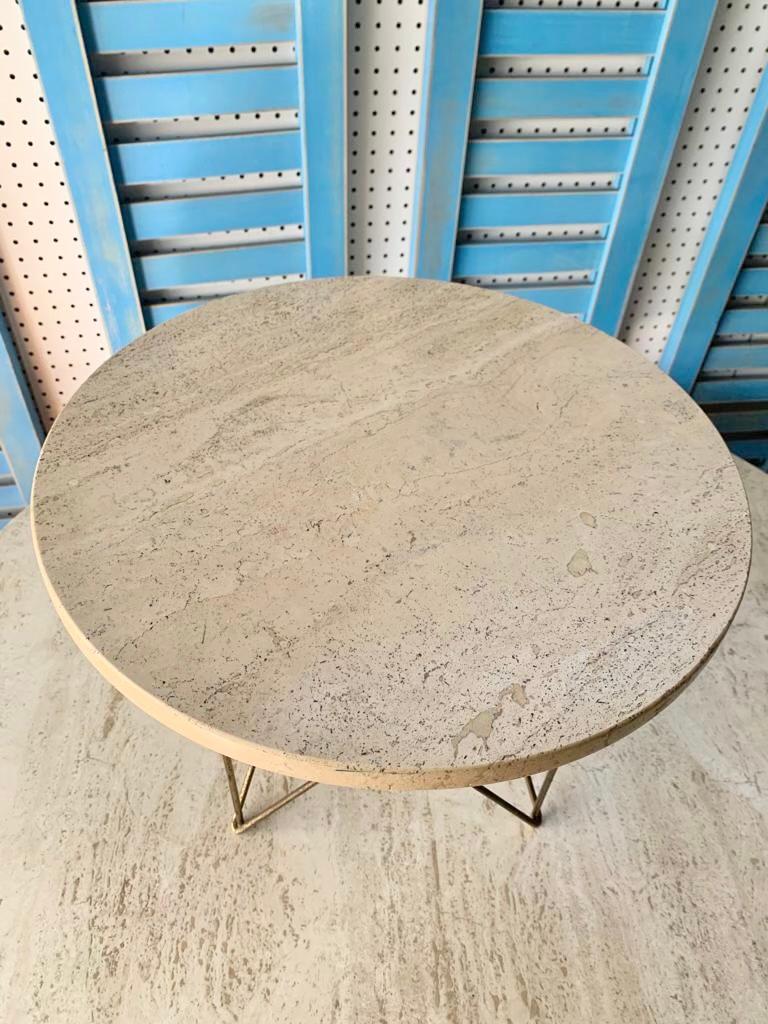 Travertine Side Table W/ Brass Wire Base by Martin Perfit for Rene Brancusi For Sale 3