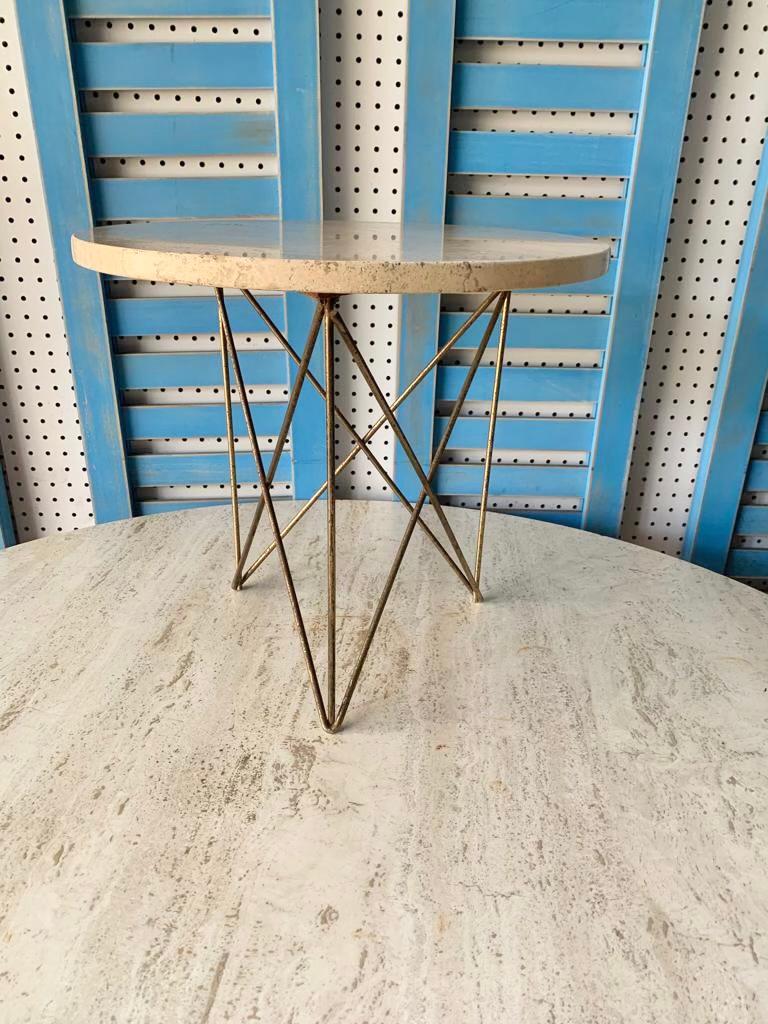Unknown Travertine Side Table W/ Brass Wire Base by Martin Perfit for Rene Brancusi For Sale