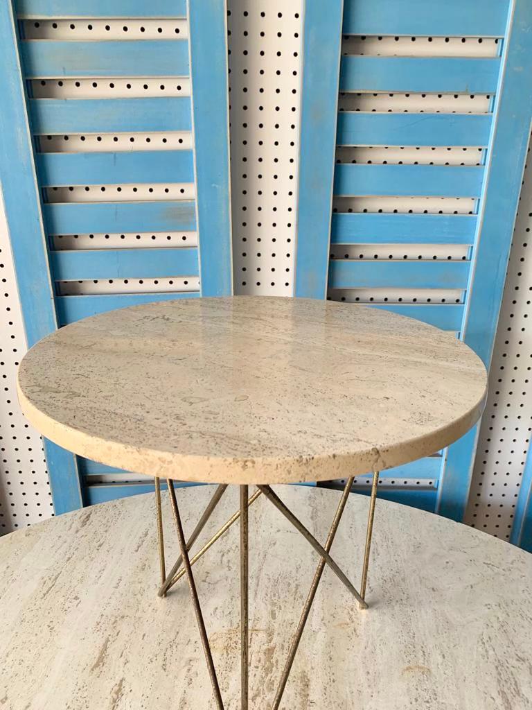Travertine Side Table W/ Brass Wire Base by Martin Perfit for Rene Brancusi 1