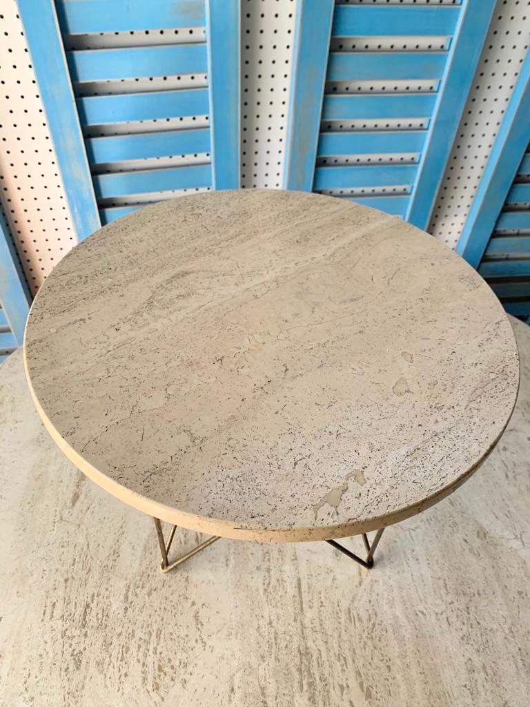 Travertine Side Table W/ Brass Wire Base by Martin Perfit for Rene Brancusi For Sale 2