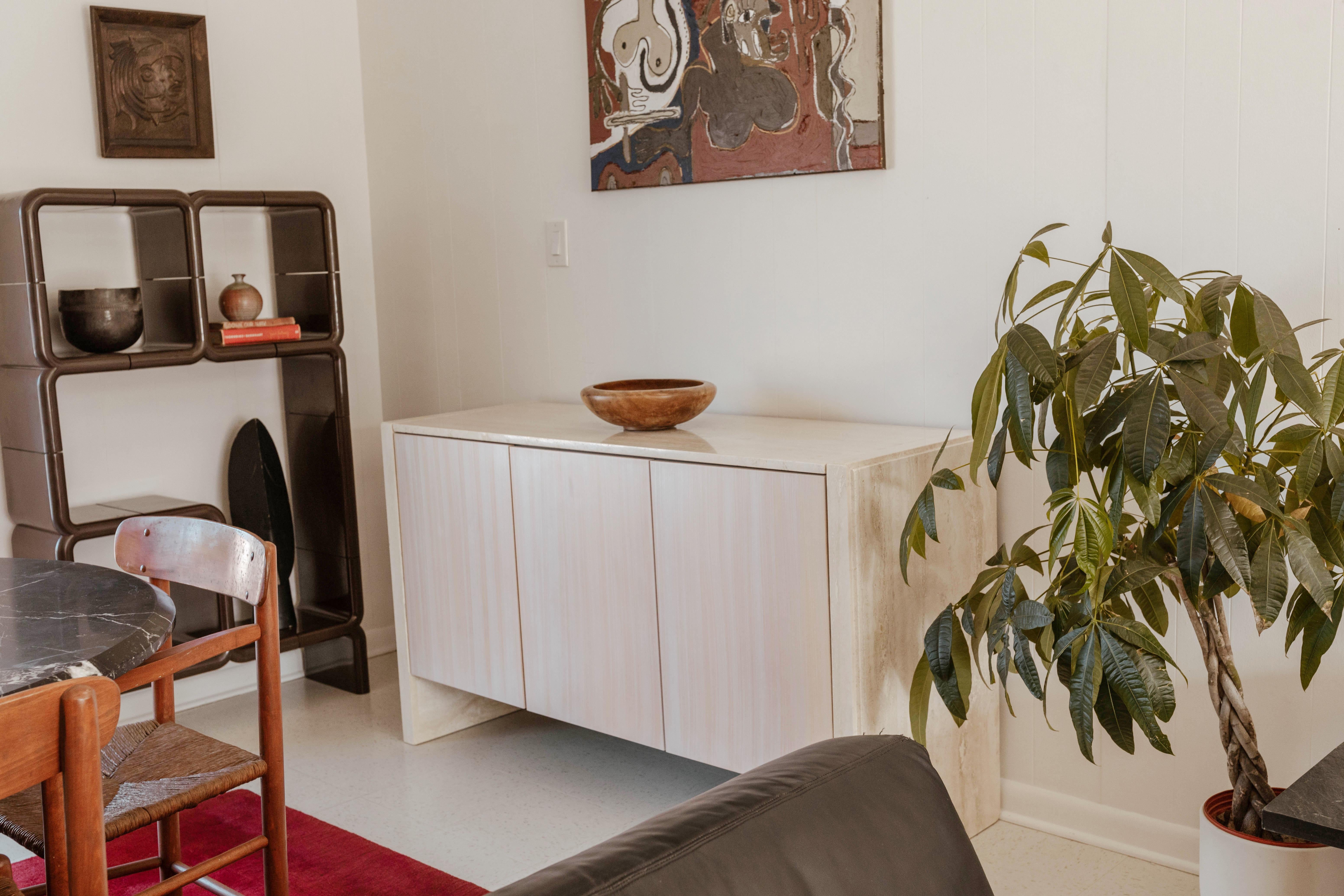 Travertine Sideboard Cabinet by Stone International, Italy, 1980s, Signed For Sale 2