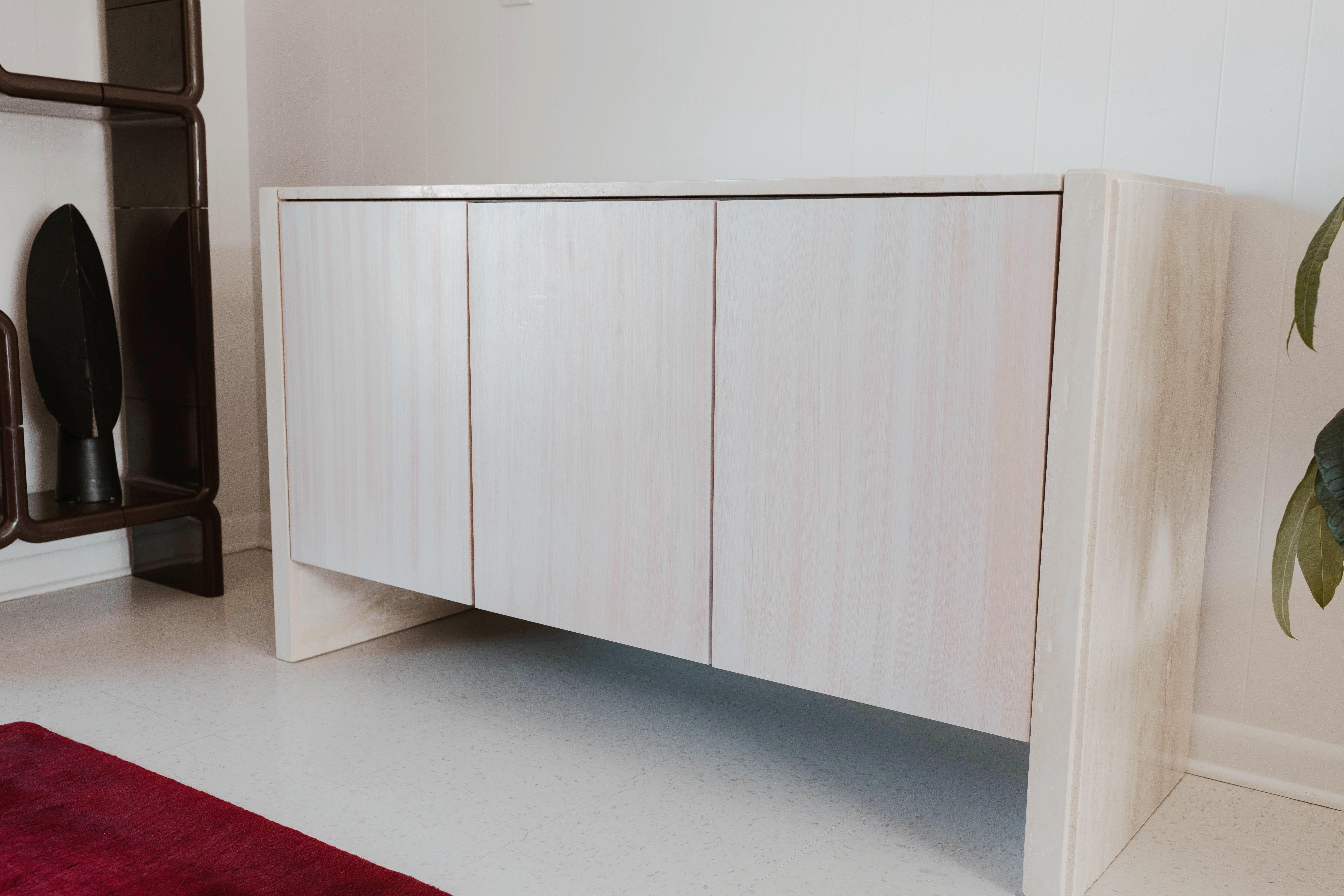 Travertine Sideboard Cabinet by Stone International, Italy, 1980s, Signed In Good Condition For Sale In Los Angeles, CA