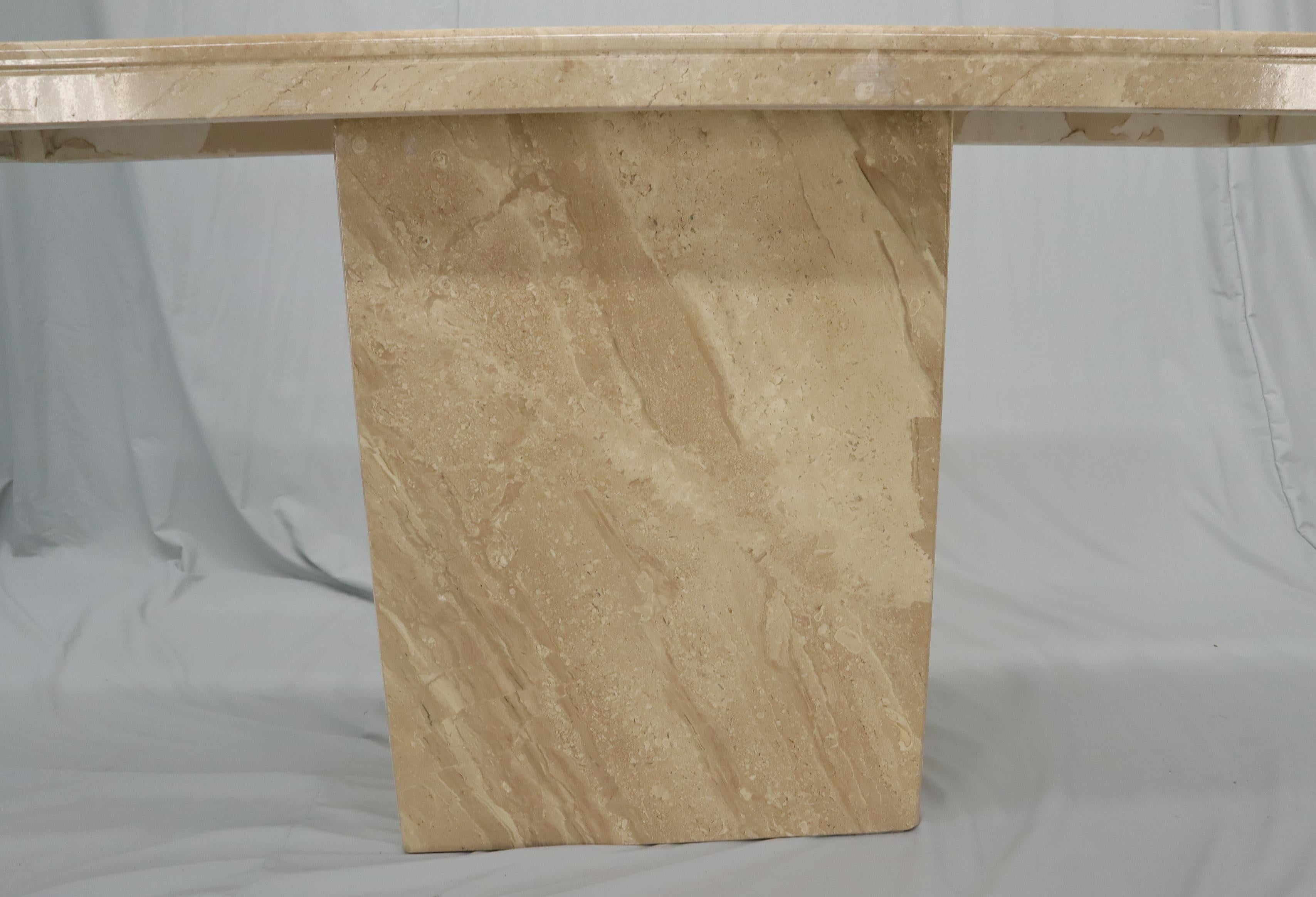 Travertine Single Pedestal Console Sofa Table In Excellent Condition In Rockaway, NJ