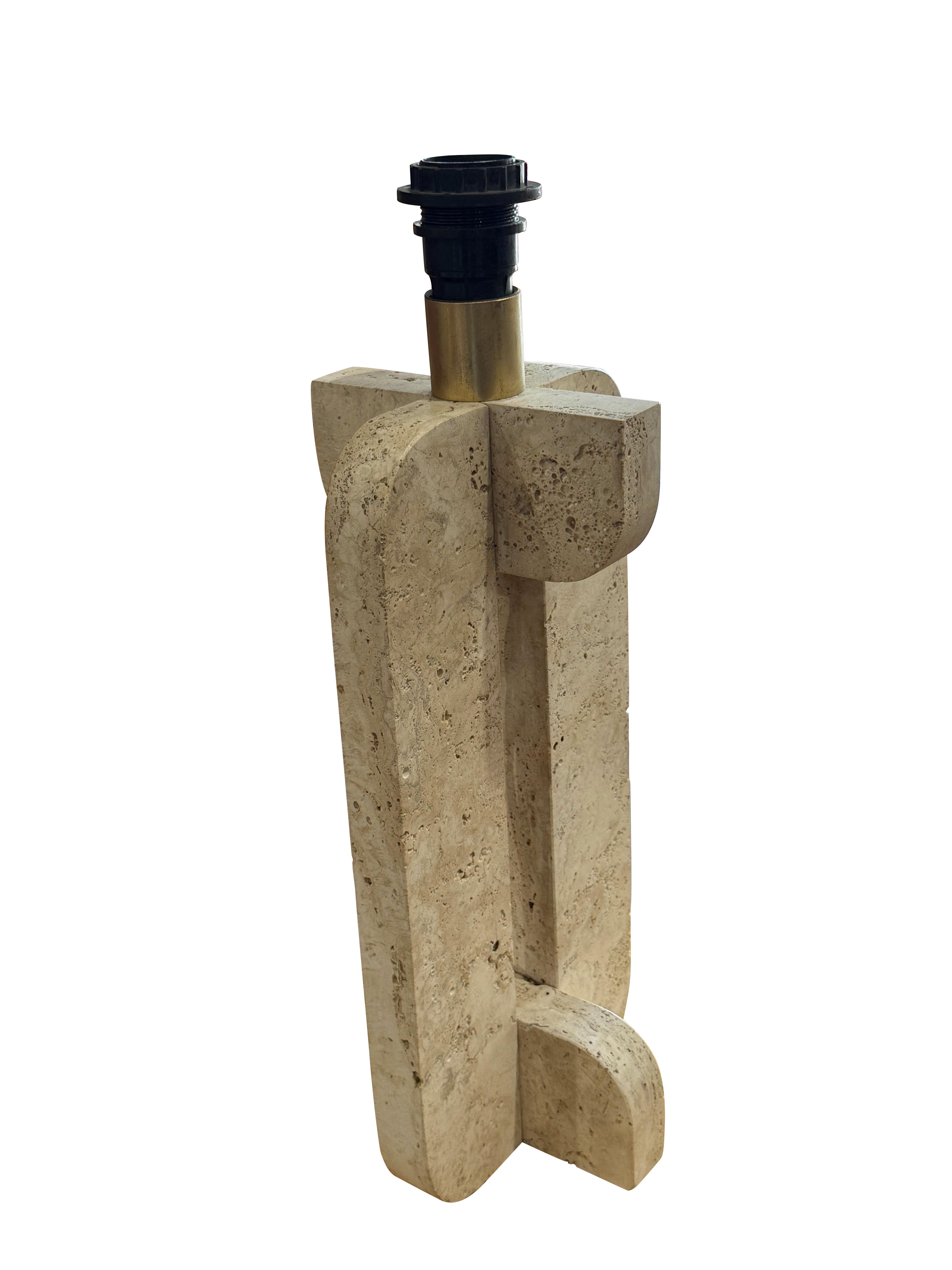 Italian Travertine Single Pieced Puzzle Design Lamp, Italy, Mid Century For Sale