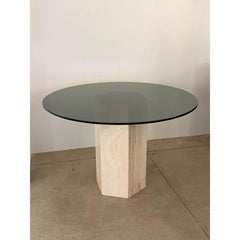 Travertine & Smoked Glass Dining Table