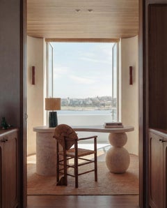 Travertine Sphere Ball Leg Sculputral Organic Desk Table by My Habitat Design