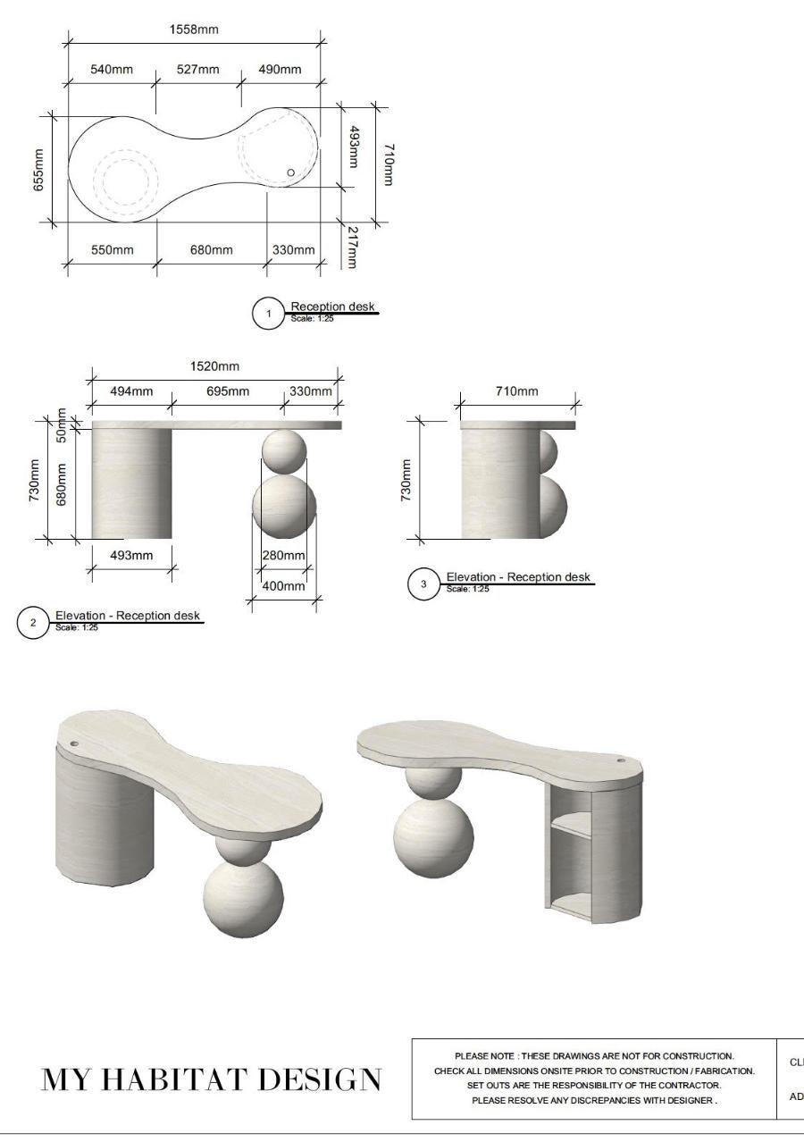 Marble Travertine Sphere Ball Leg Sculputral Organic Desk Table by My Habitat Design For Sale