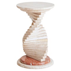 Mesa de pedestal en espiral de travertino, Francia Años 60