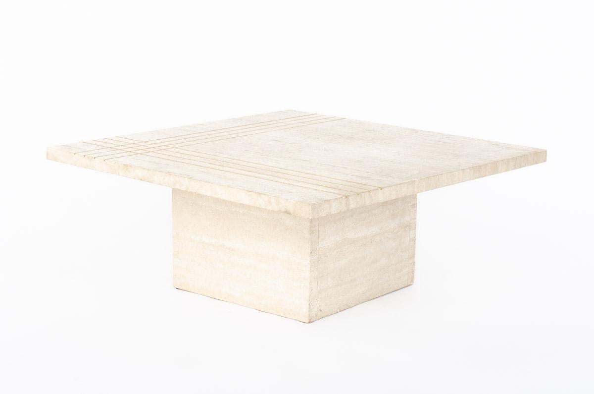 Travertine Square Coffee Table, 1980 In Good Condition For Sale In JASSANS-RIOTTIER, FR