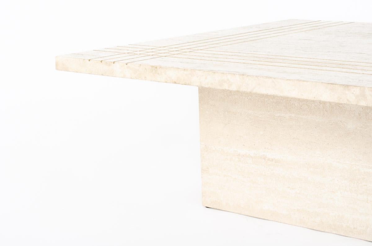 Travertine Square Coffee Table, 1980 For Sale 2