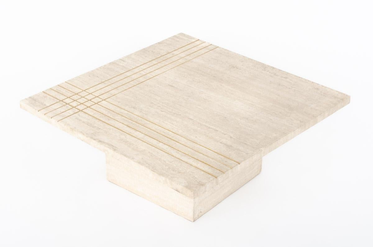 Travertine Square Coffee Table, 1980 For Sale 4