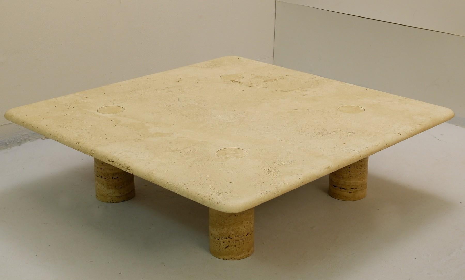 Travertine square coffee table by Angelo Mangiarotti.