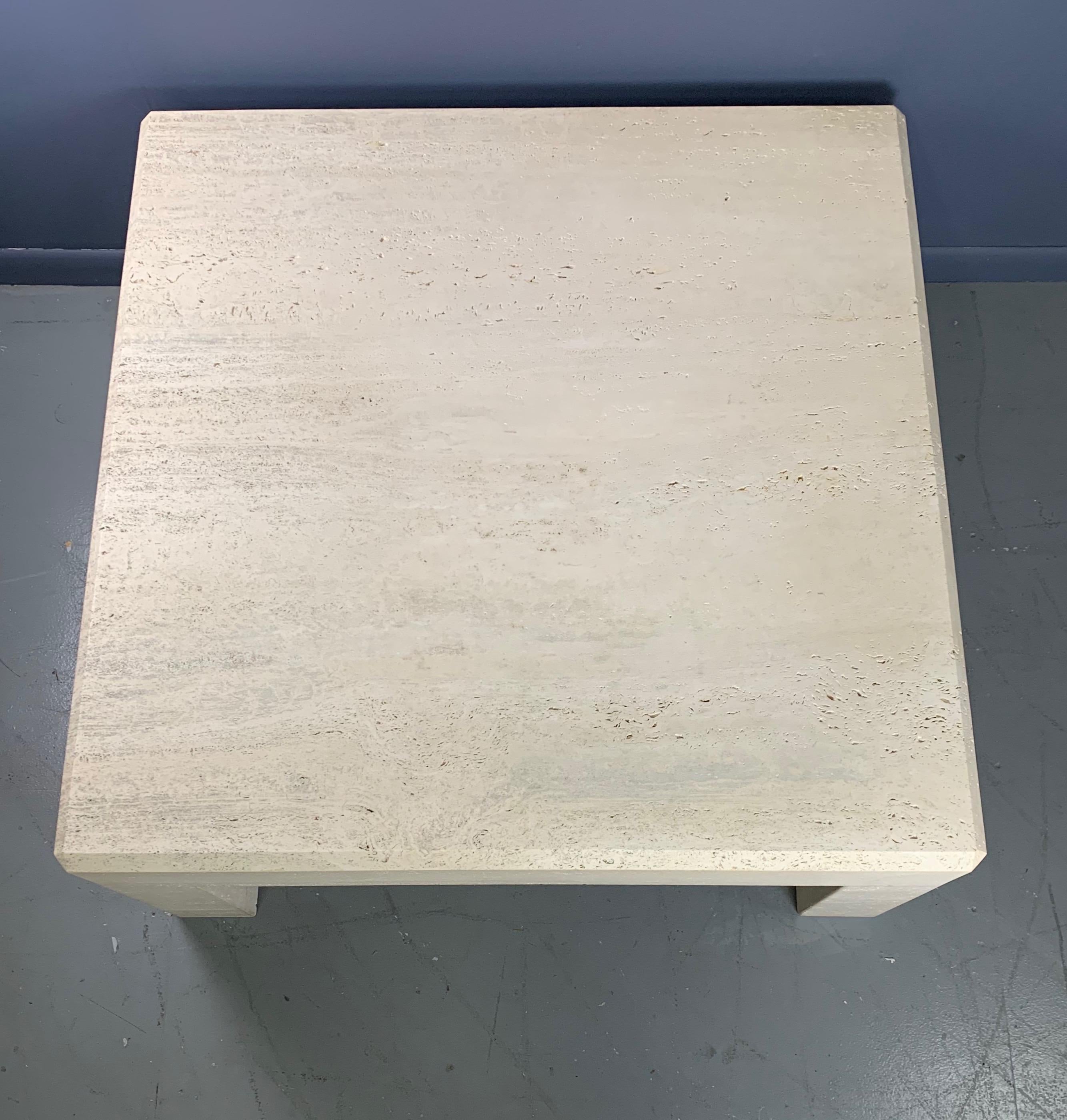 Mid-Century Modern Travertine Square Coffee Table in the Style of Karl Springer Midcentury