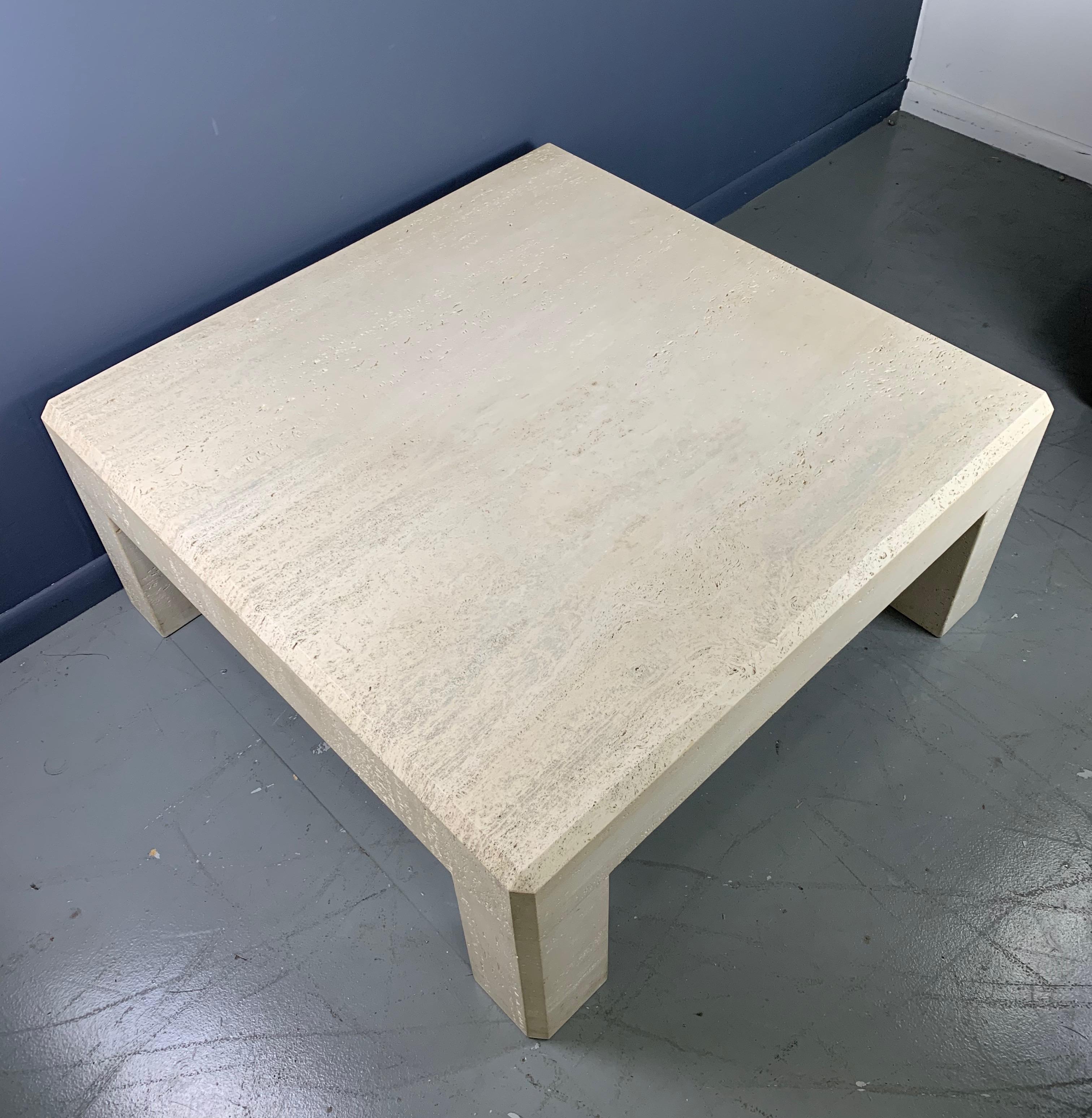 Travertine Square Coffee Table in the Style of Karl Springer Midcentury In Good Condition In Philadelphia, PA