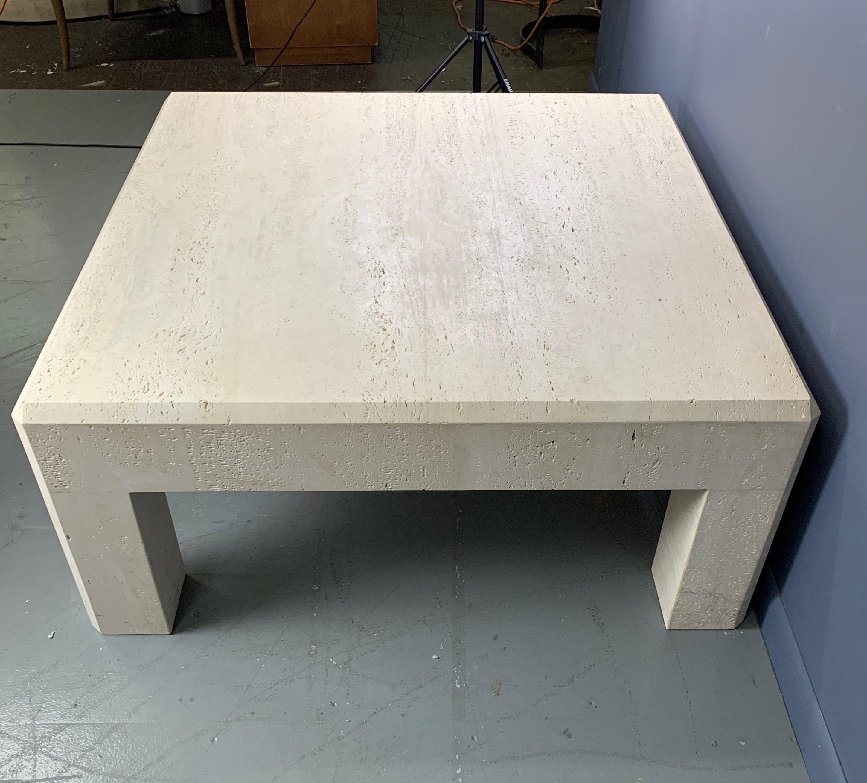 Travertine Square Coffee Table in the Style of Karl Springer Midcentury