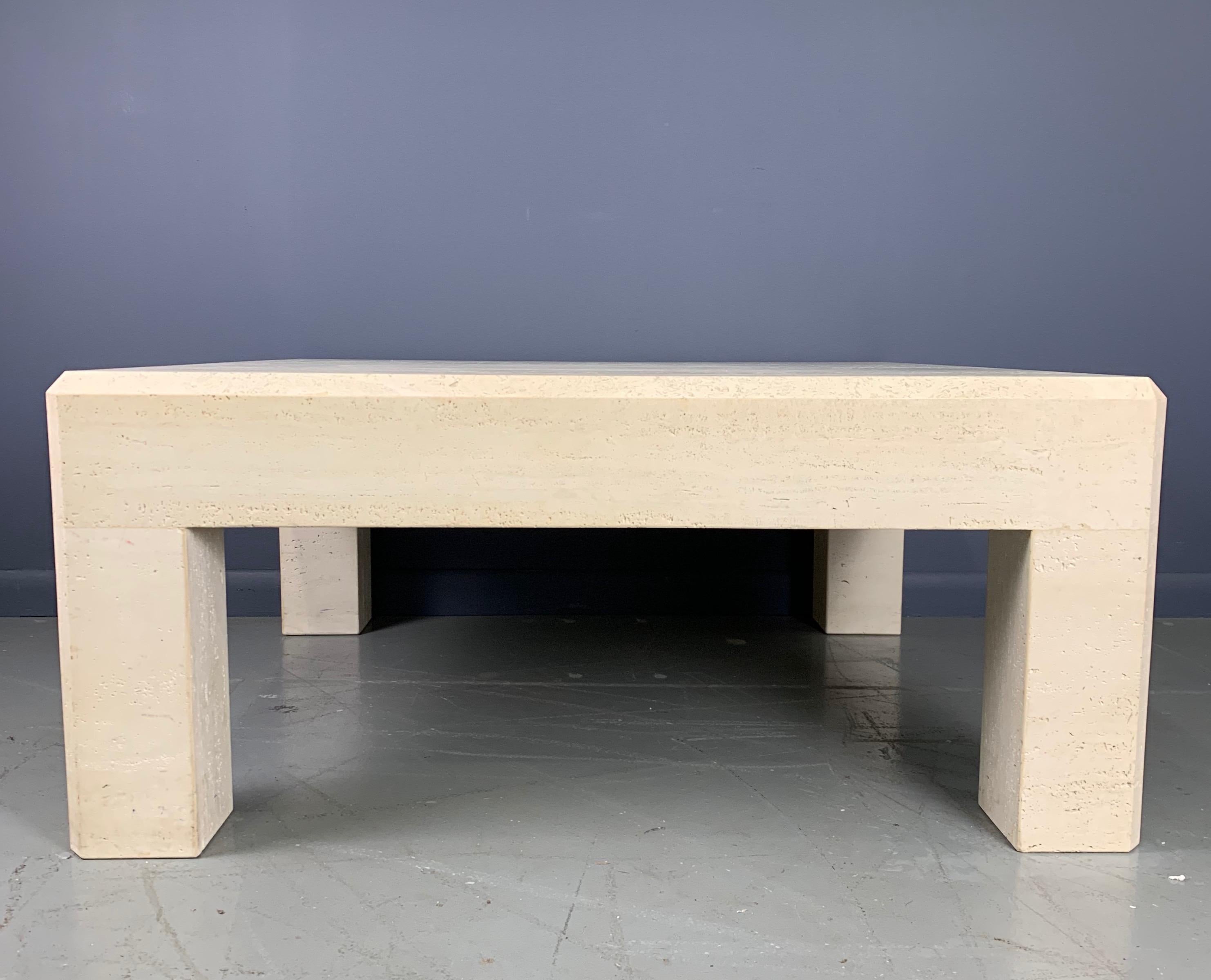 Travertine Square Coffee Table in the Style of Karl Springer Midcentury