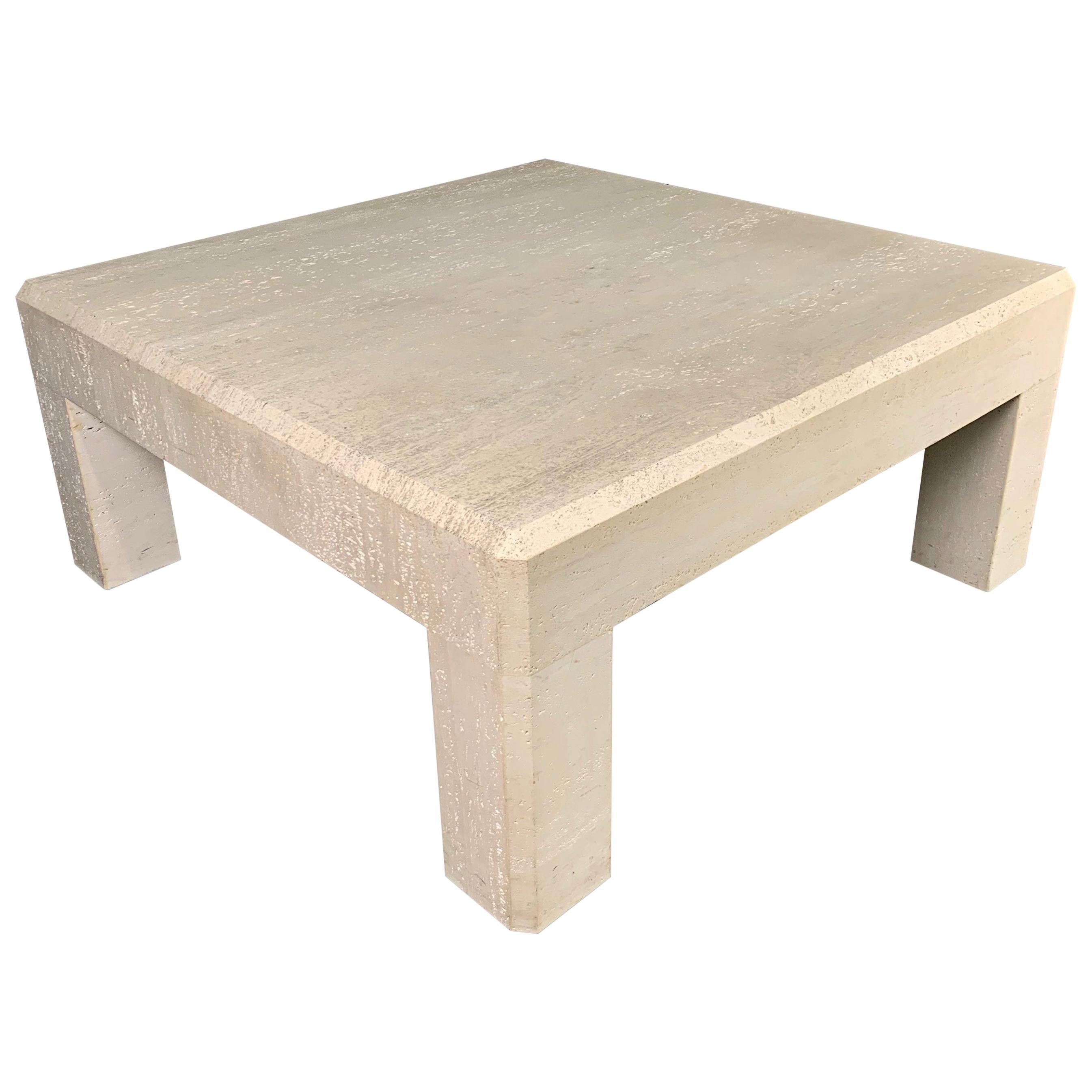 Travertine Square Coffee Table in the Style of Karl Springer Midcentury