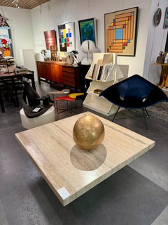 Travertine square coffee table mid modern century