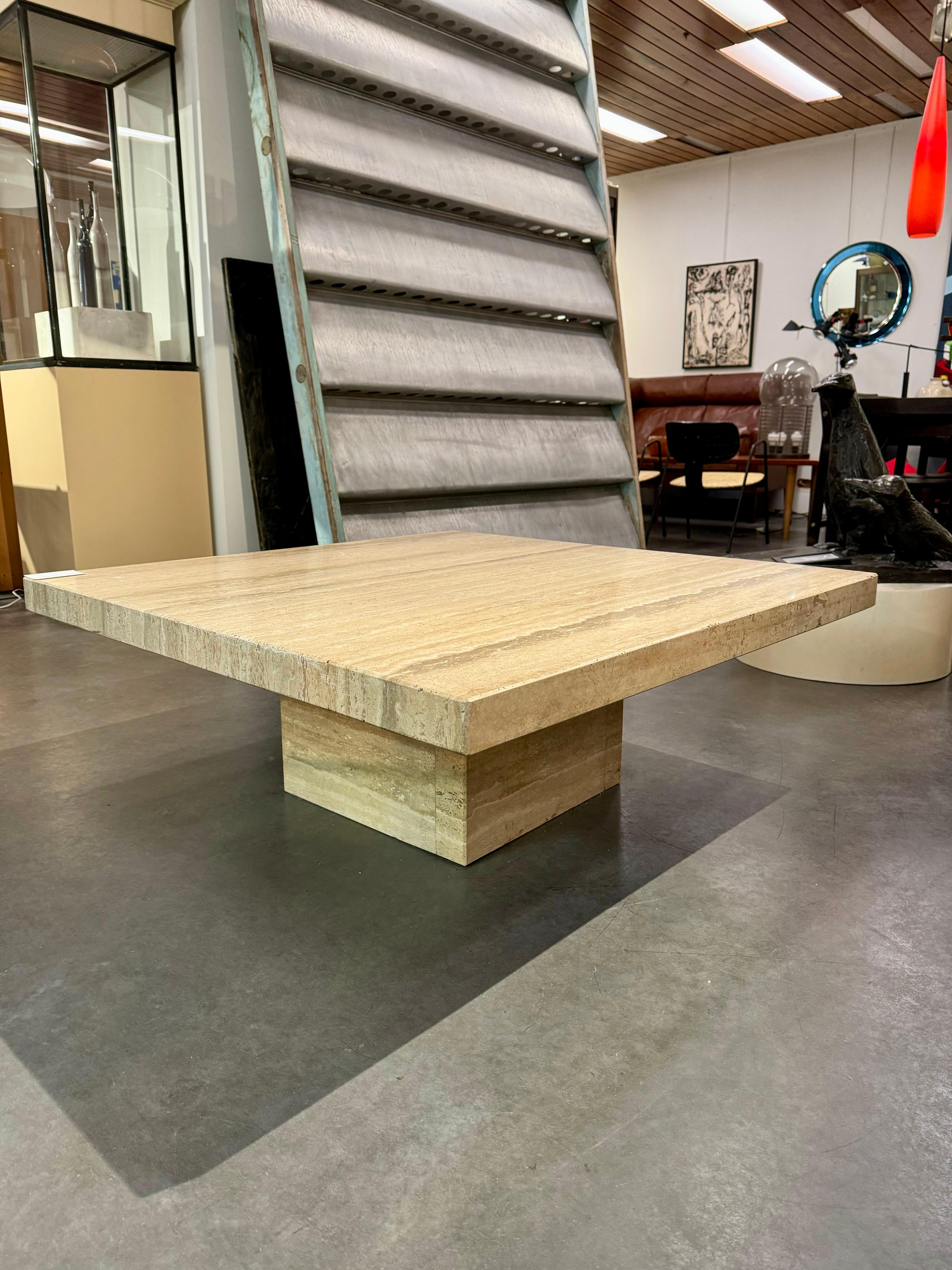 Belgian Travertine square coffee table mid modern century