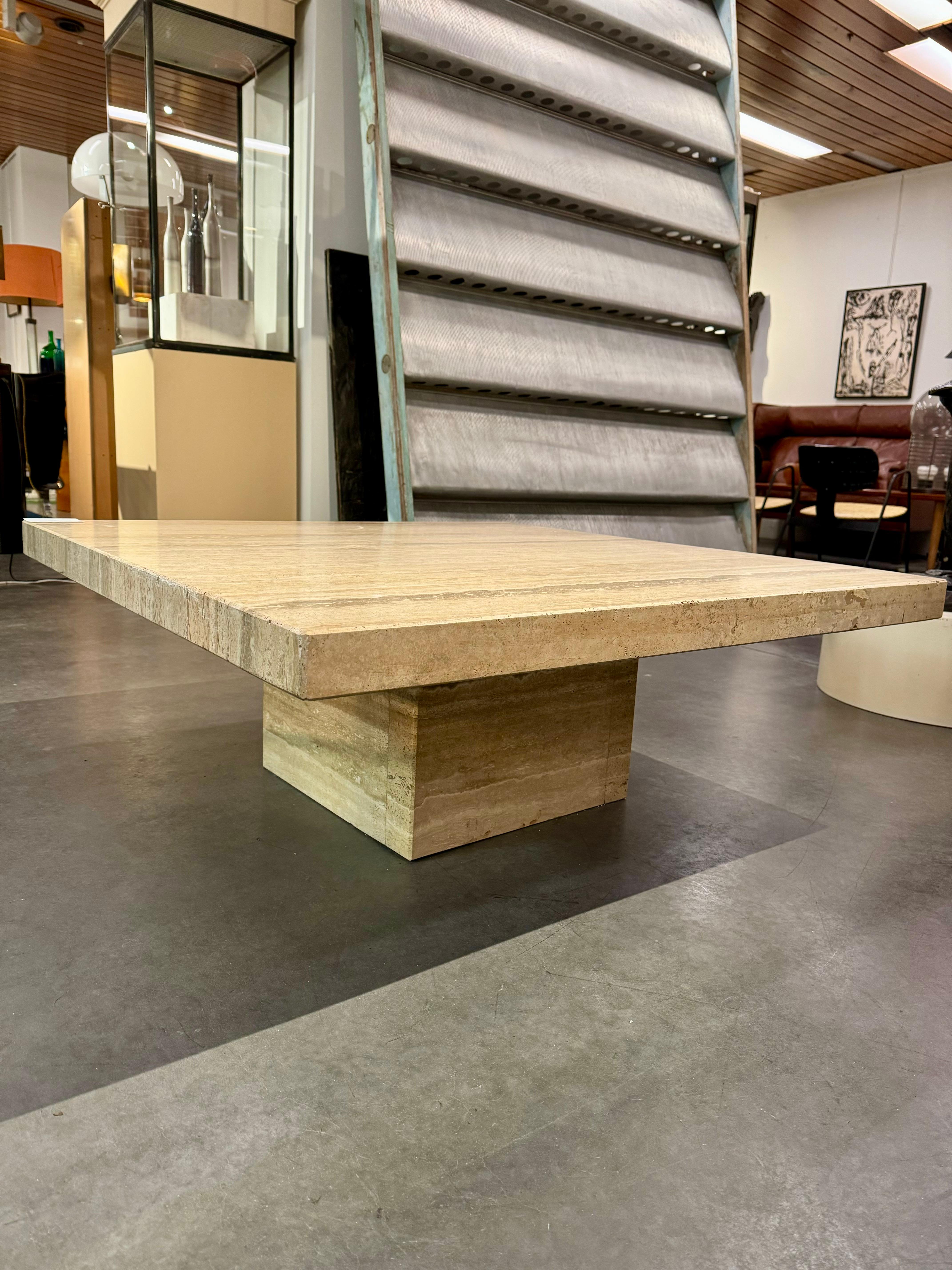 Travertine square coffee table mid modern century  For Sale 1