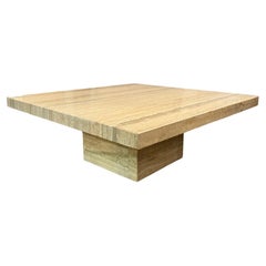 Travertine square coffee table mid modern century