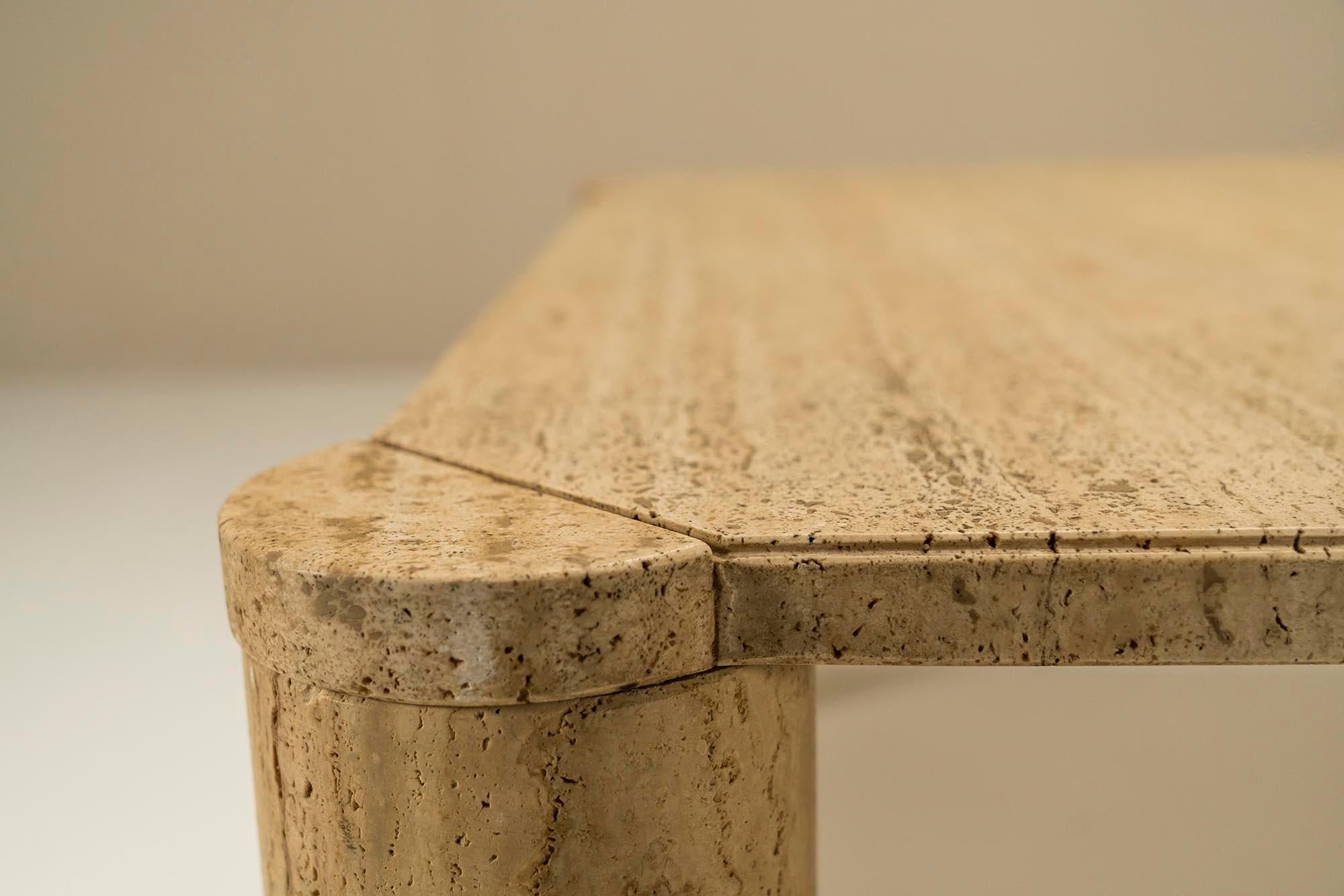 Travertine Square Coffee Table with Cylindrical Legs, France, 1970s For Sale 2