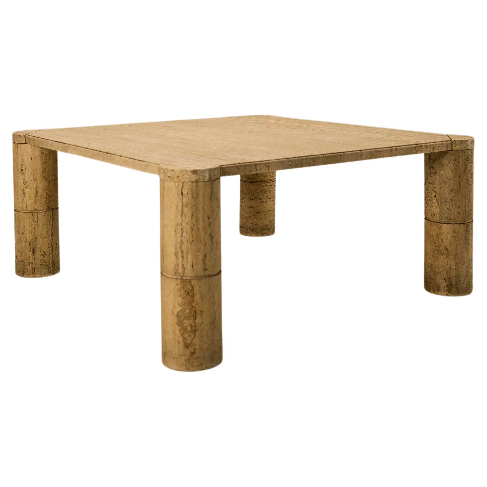 Travertine Square Coffee Table with Cylindrical Legs, France, 1970s For Sale