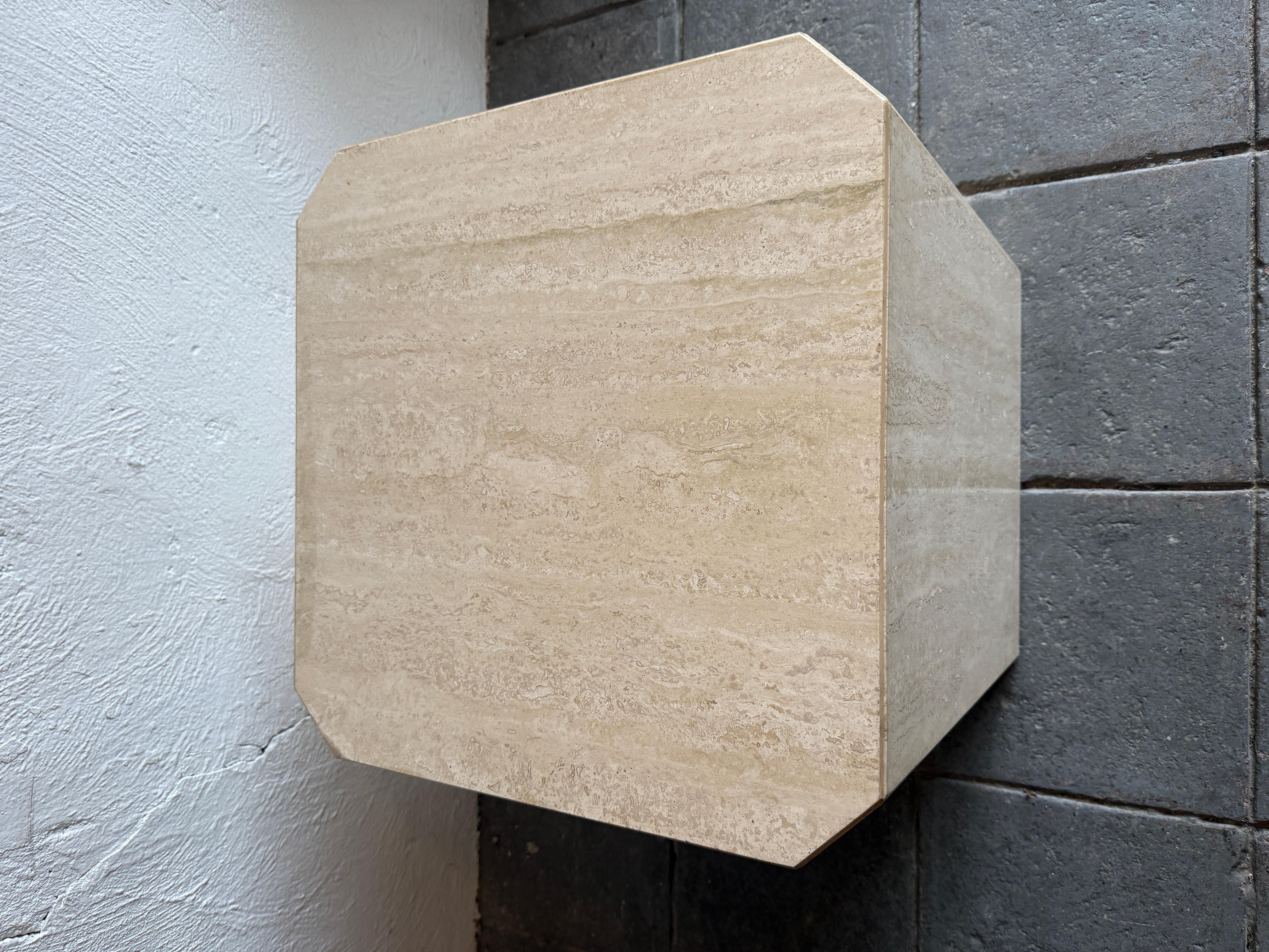 Travertine Square Post Modern Cube side or end table. Beautiful Stone 
 cube table all solid Travertine hollow inside. Great condition. Listing is for (1) Table. 

Local Pick up available  in Brooklyn NYC or Kingston NY - Message me for a shipping