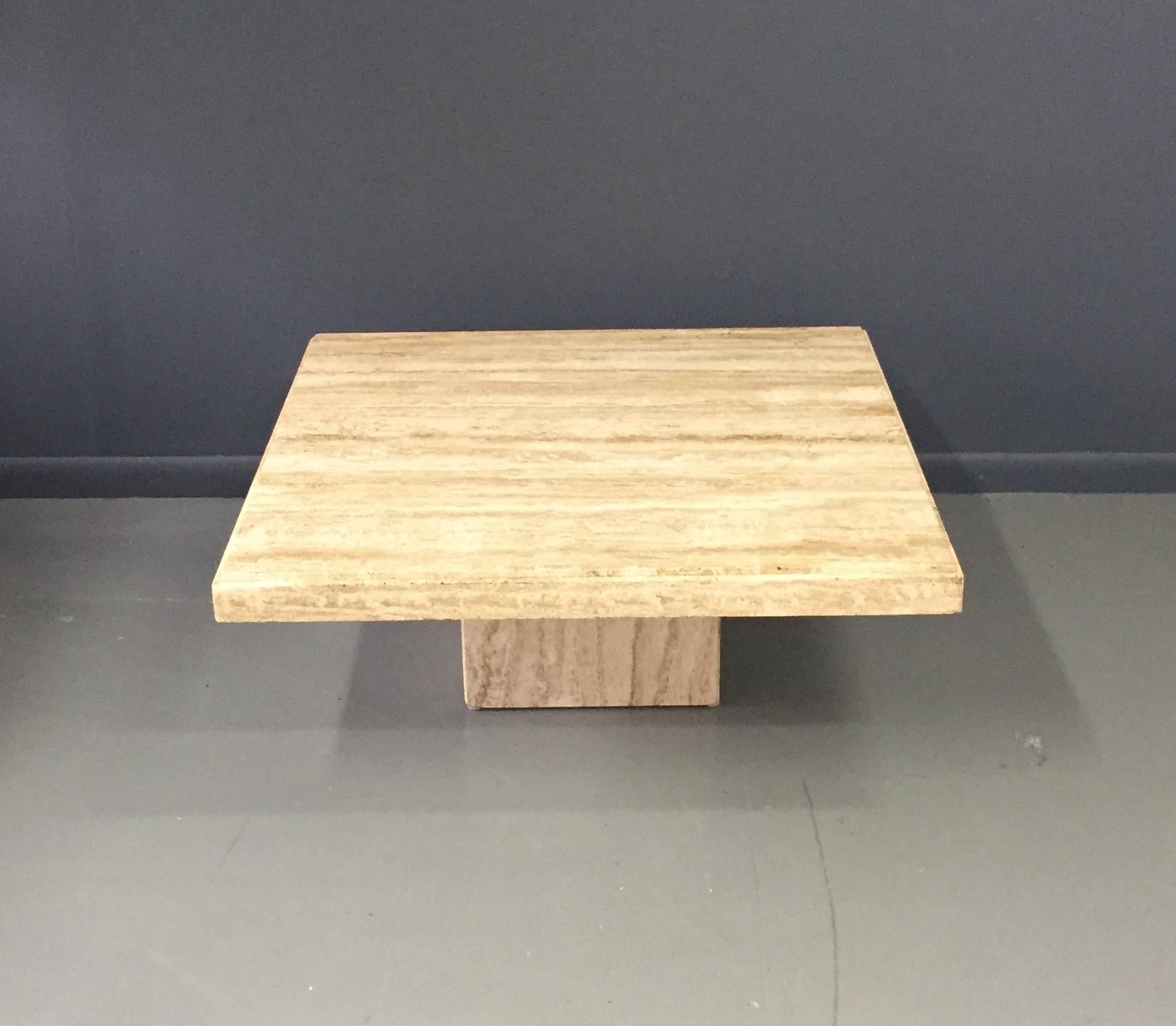 Mid-Century Modern Travertine Square Midcentury Italian Pedestal Coffee Table
