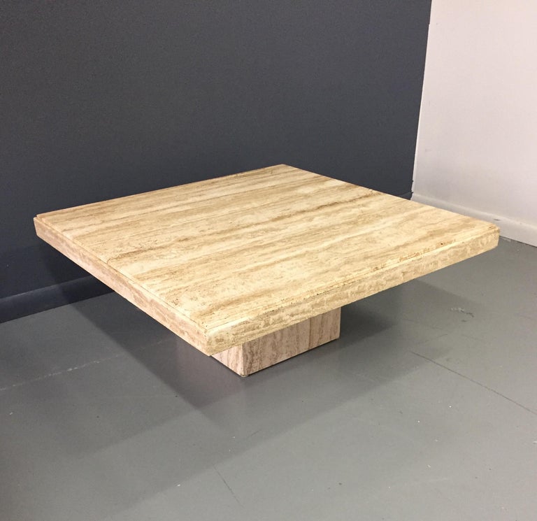 Travertine Square Midcentury Italian Pedestal Coffee Table at 1stDibs