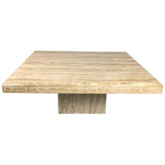 Travertine Square Midcentury Italian Pedestal Coffee Table