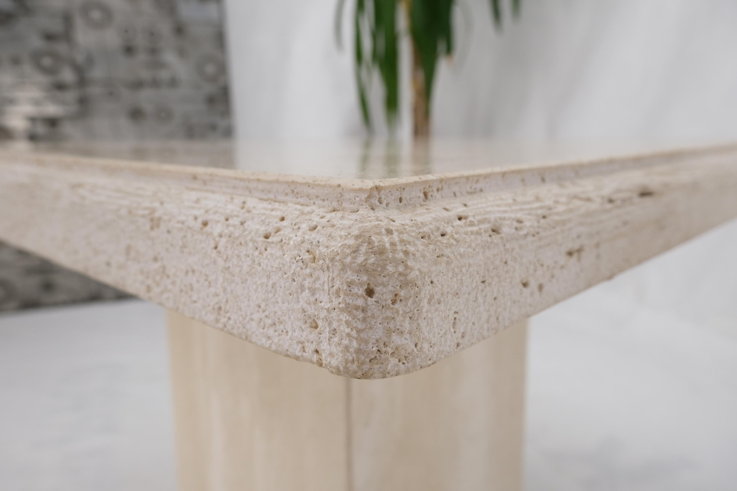 Travertine Square Pedestal Base Coffee Side Occasional Lamp Table For Sale 1