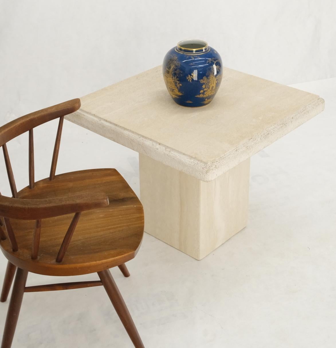 Travertine Square Pedestal Base Coffee Side Occasional Lamp Table In Good Condition For Sale In Rockaway, NJ