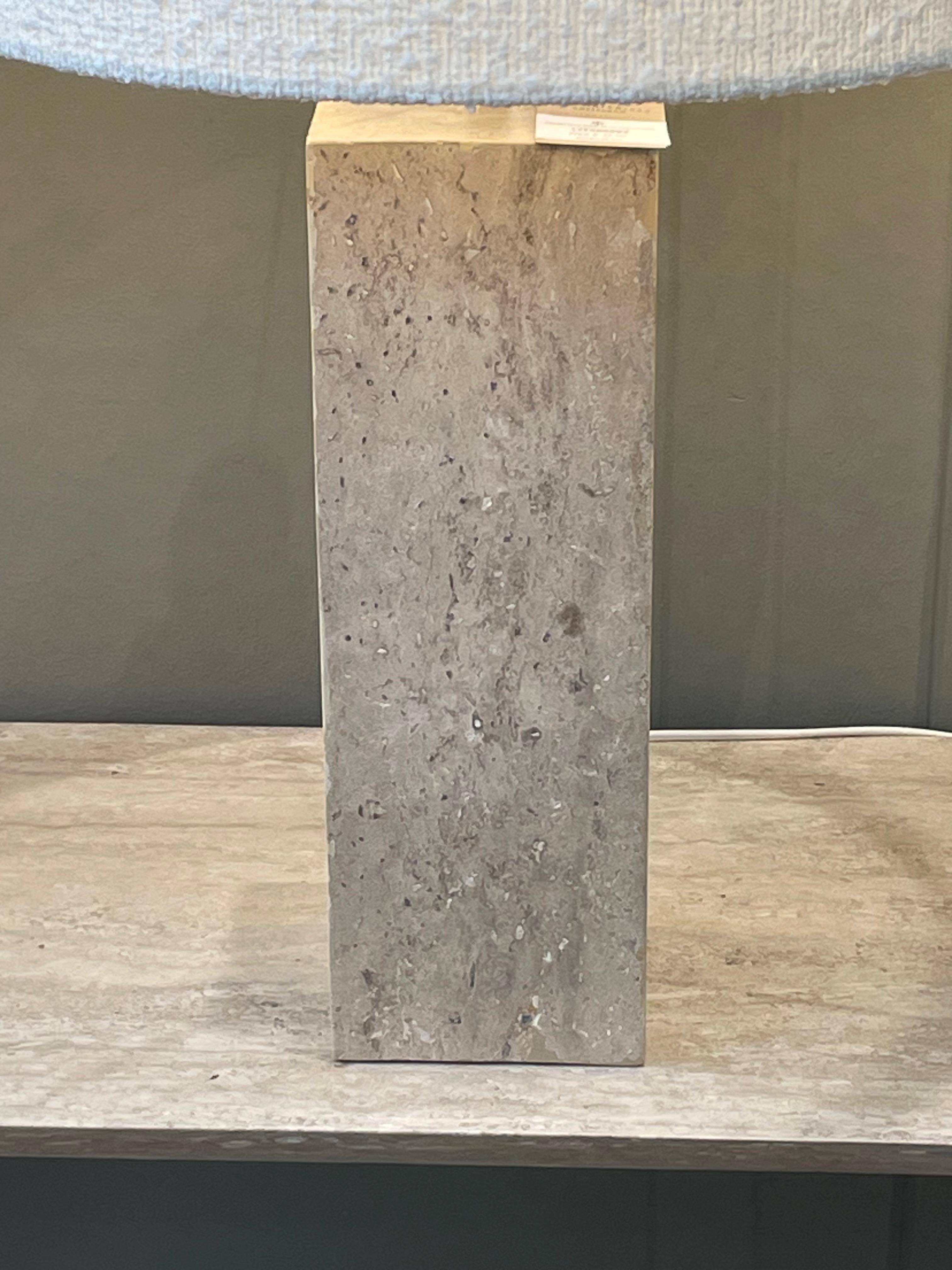 Dutch Travertine Square Shaped Base Pair Lamps, Netherlands, Contemporary For Sale