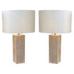 Travertine Square Shaped Base Pair Lamps, Netherlands, Contemporary