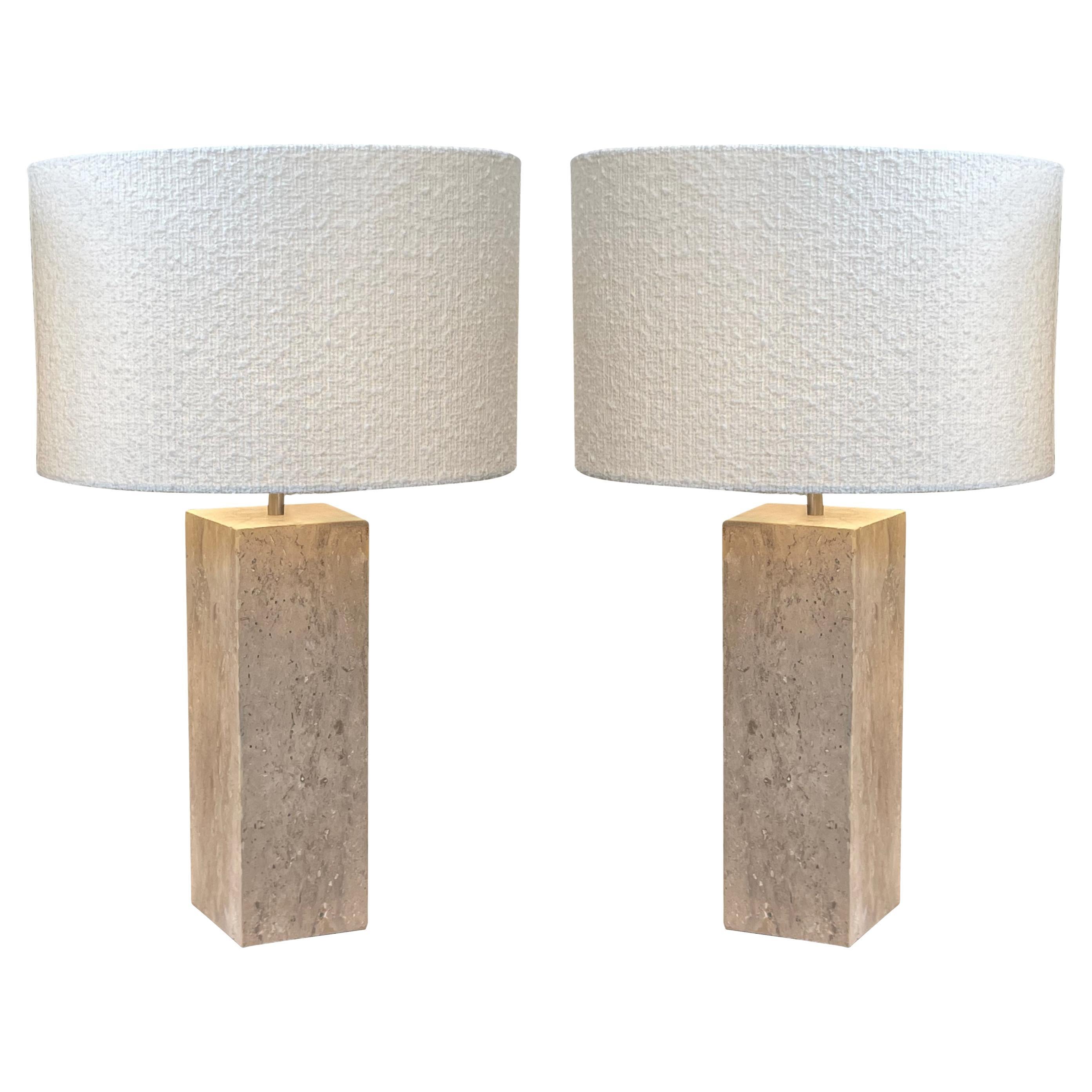 Travertine Square Shaped Base Pair Lamps, Netherlands, Contemporary For Sale