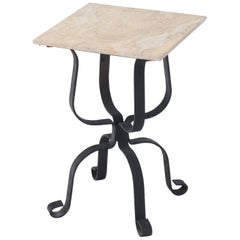 Travertine Square Top Wrought Iron Base Occasional Side Table Stand