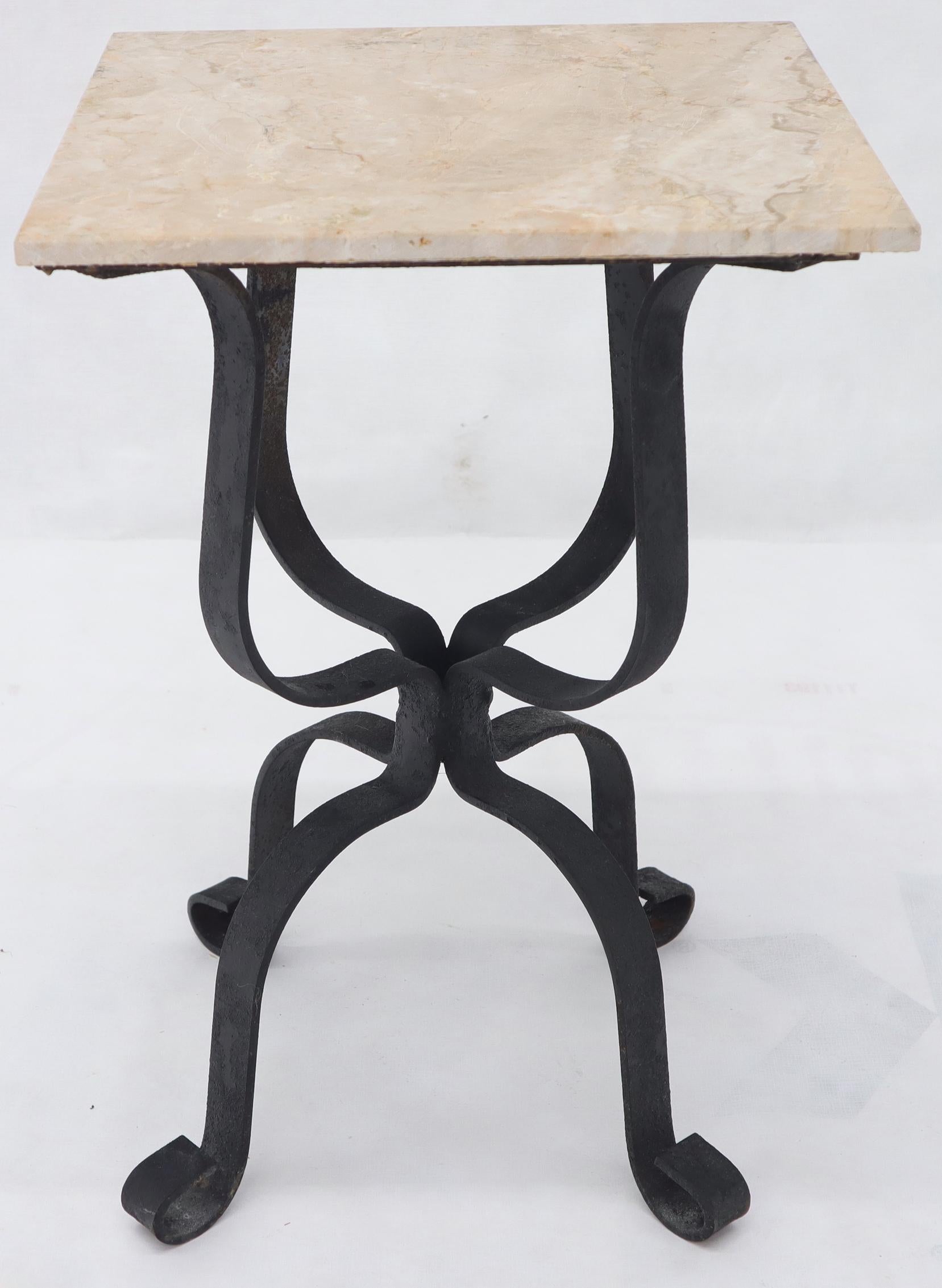 Travertine Square Top Wrought Iron Base Occasional Side Table Stand 1