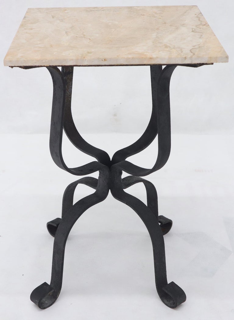 Travertine Square Top Wrought Iron Base Occasional Side Table Stand at