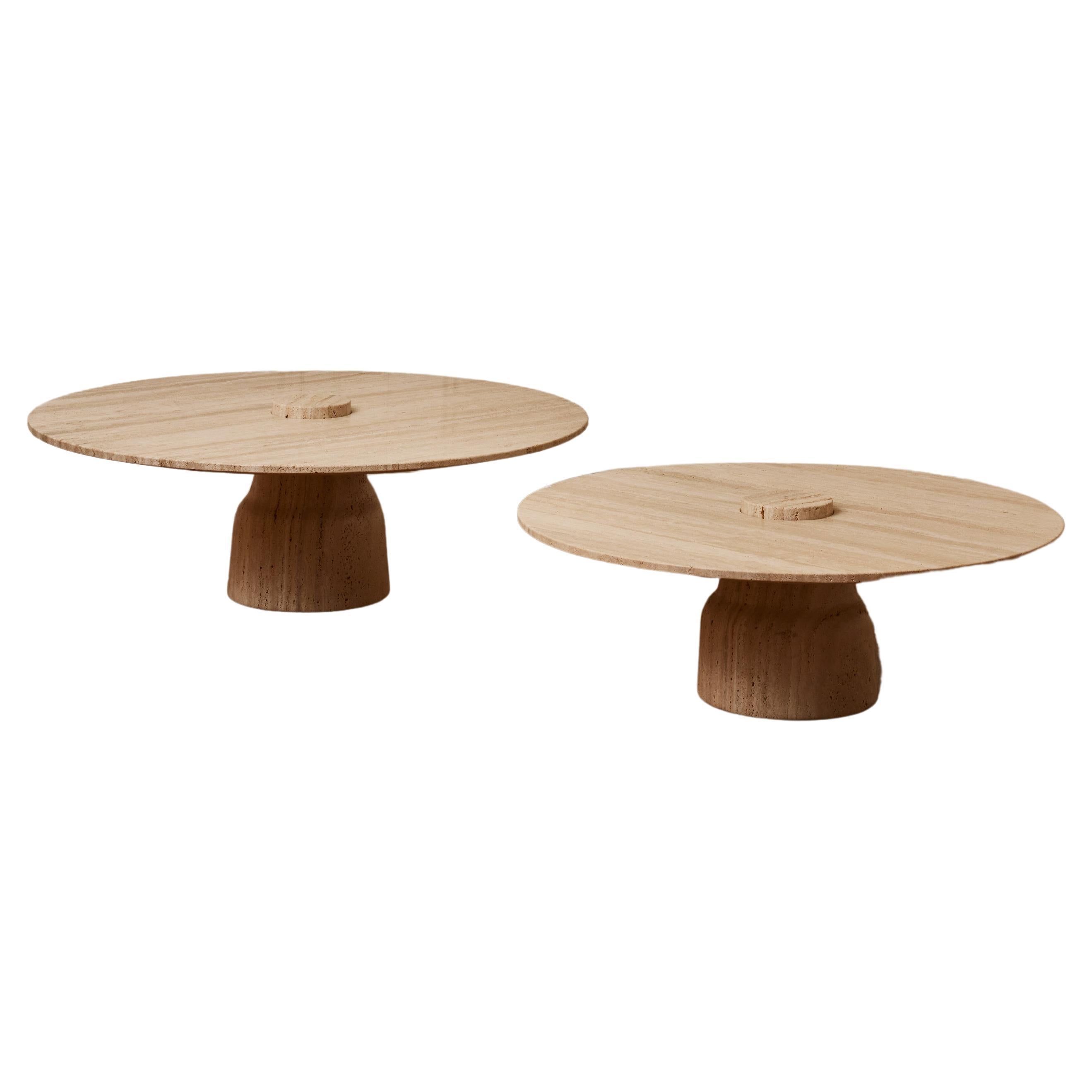 Travertine stone coffee tables by Studio Glustin For Sale