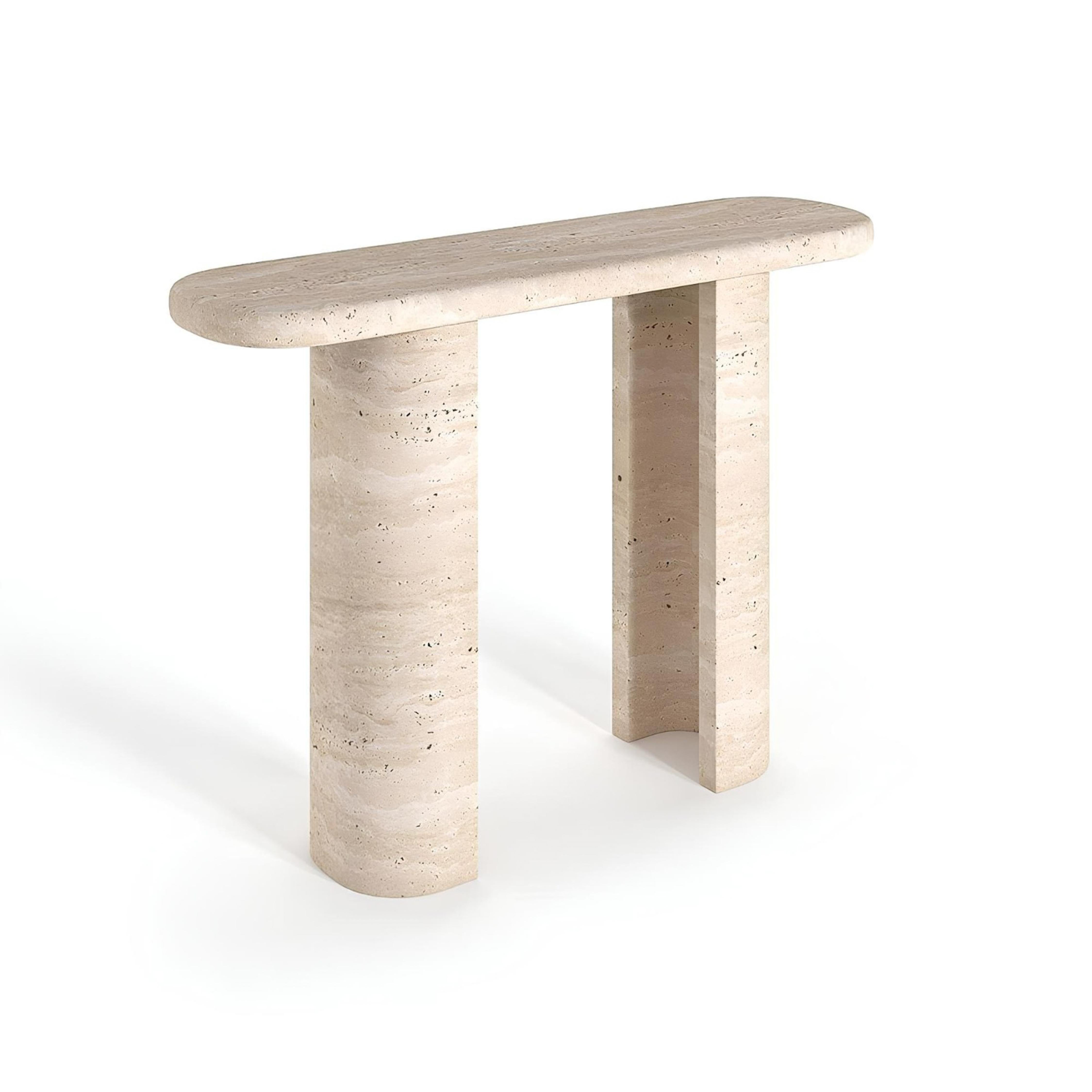 Arts and Crafts Table console en travertin Stone - Solid Travertine Accent Hall Table en vente