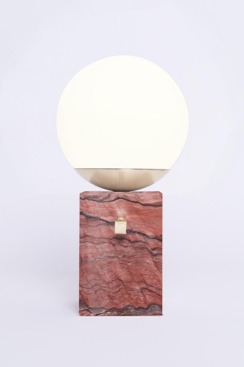 Travertine stone Globe table lamps, brass light switch For Sale 3