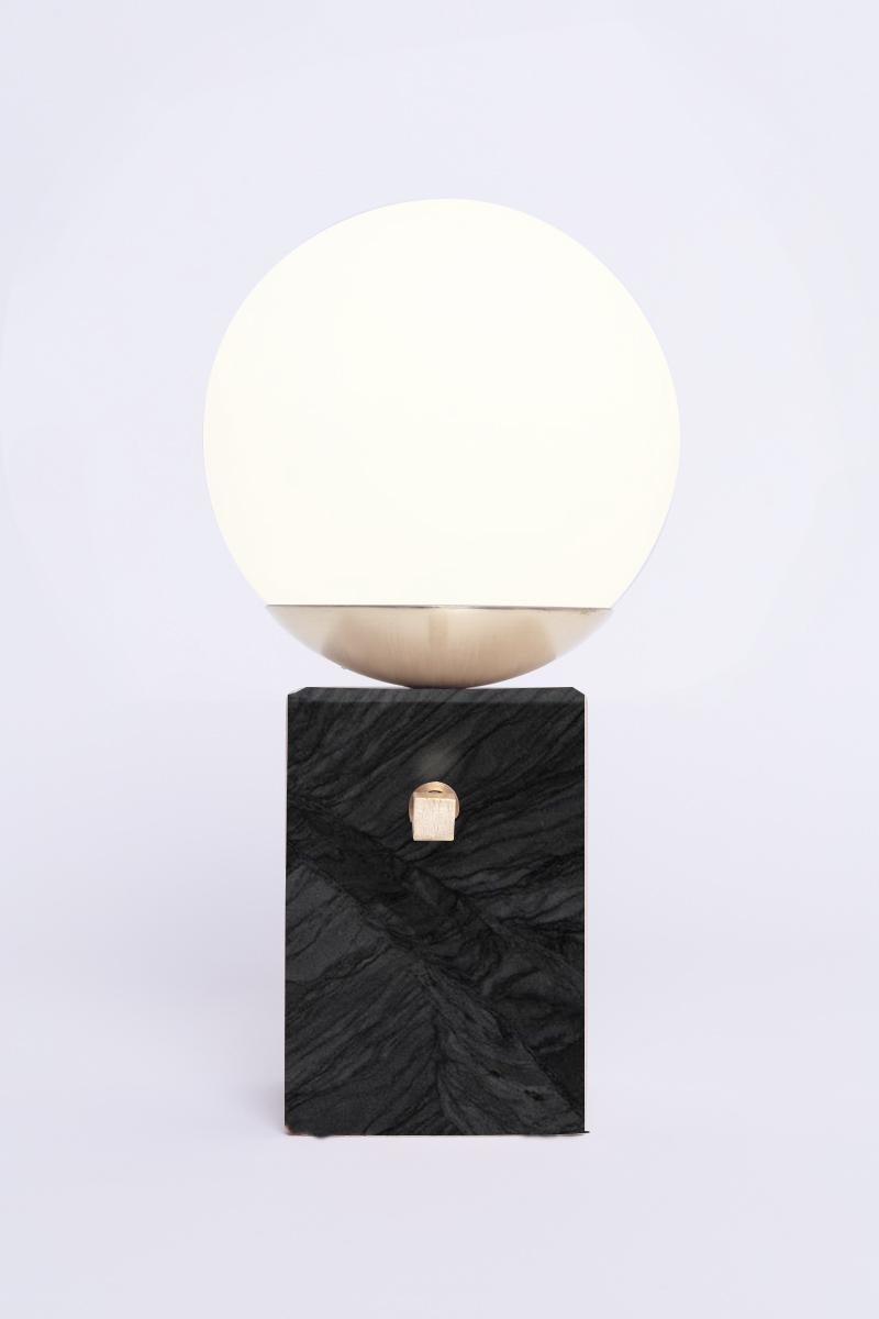 Travertine stone Globe table lamps, brass light switch For Sale 5