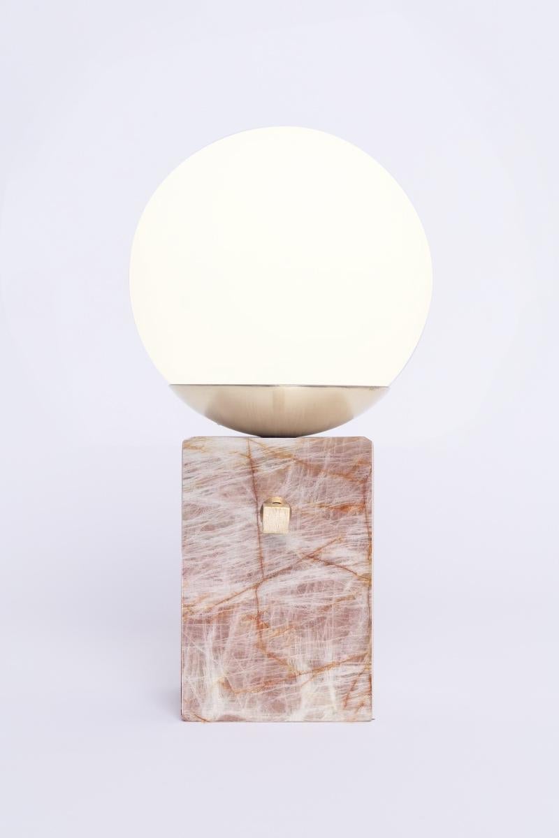 Travertine stone Globe table lamps, brass light switch For Sale 7