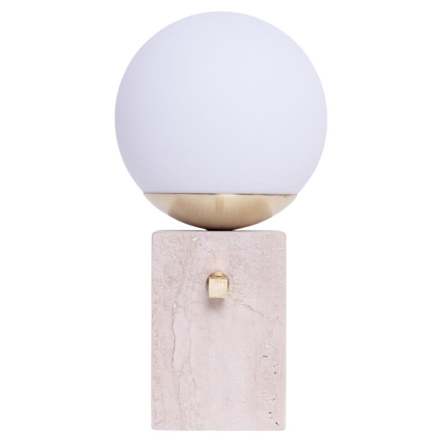Travertine stone Globe table lamps, brass light switch For Sale 9